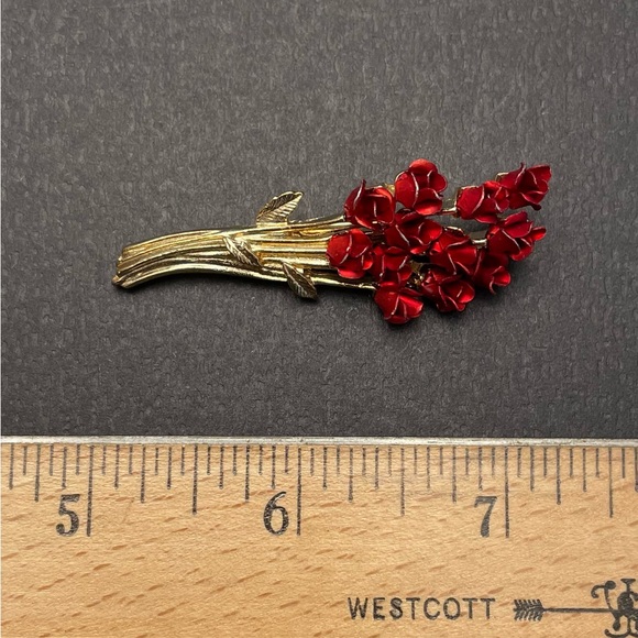 Vintage David Monn Brooch Dozen Red Roses Bouquet Signed - Picture 2 of 8